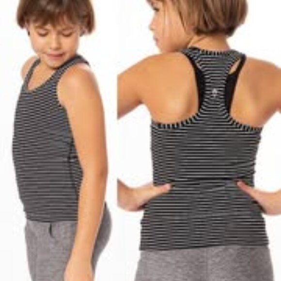 Ivivva Girl by Lululemon 🍋  Keep Ur Cool Racer Tank Top  black multicolour stri - Picture 2 of 5